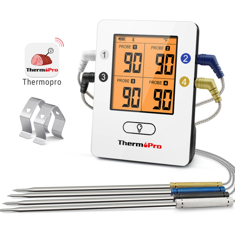 ThermoPro TP25 Wireless Bluetooth Meat Thermometer with 4 Color Coated  Probes